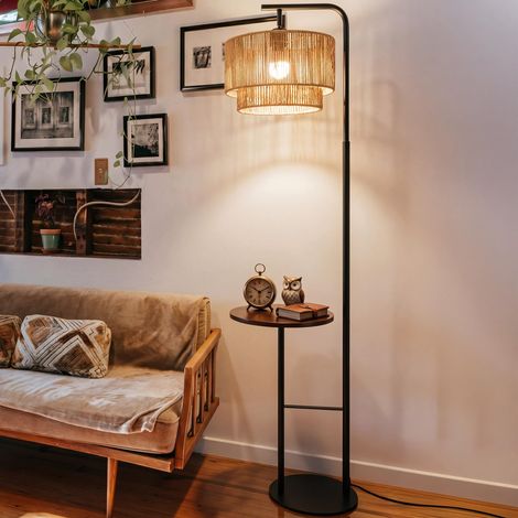 Lampadaire en Rotin avec Étagère – Lampadaire Noir Boho Vintage, Douille E27, Tête Orientable, 3 Températures de Couleur par Interrupteur au Pied, H 170 cm, pour Salon et Chambre (1/5)