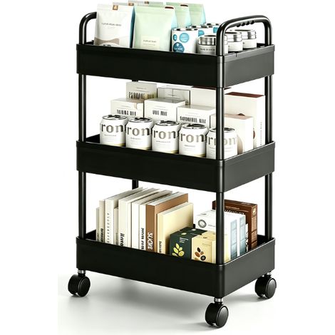 Étagère de Cuisine sur Pied, Chariot de Rangement Mobile Multifonction à 3 Niveaux, Panier de Stockage pour Légumes et Épices, Desserte Compacte pour Maison-x (1/4)