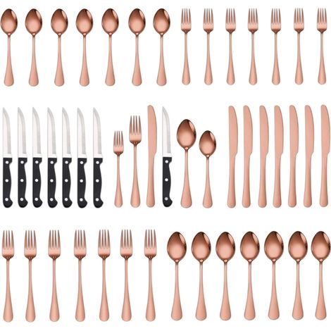 Service de table 48 pièces en acier inoxydable : couteau à steak de style western, couteau de table, cuillère de table, fourchette, cuillère à dessert (1/5)