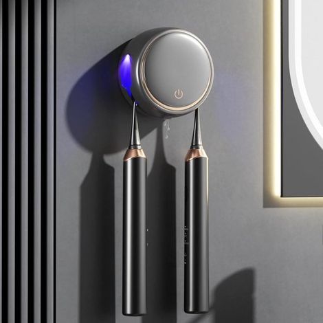 Esterilizador de cepillos de dientes UV con soporte de pared y función de temporizador: ideal para el hogar y los viajes. (1/5)