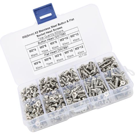 600-teiliges Sechskantschrauben-Set aus Edelstahl 304 mit Flachkopf (Linsen-/Senkkopf), verpackt, Zubehör (1/5)