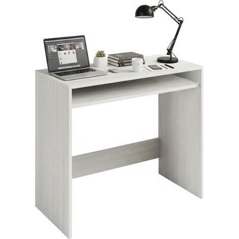 Scrivania Portland, Scrittoio lineare con ripiano fisso, Tavolo da studio o ufficio porta PC, 79x43h78 cm, Bianco effetto legno