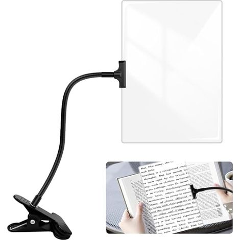 Clip-On Magnifying Glass with Clip, 6 x 3.5 Inch Magnifying Glass with Adjustable Flexible Gooseneck Clip, Clip on Magnifier for Office, Study, Reading, Hobbies and Crafts (1/5)