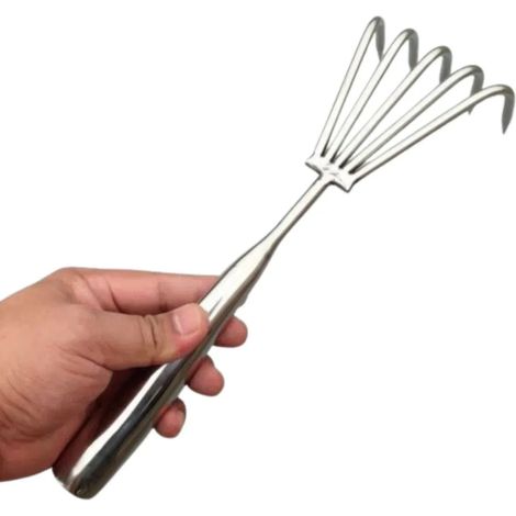 (5 griffes) Râteau de jardin manuel en acier inoxydable pour petites feuilles, arrache-mauvaises feuilles intégré et durable. Ramasse les mauvaises herbes. (1/5)