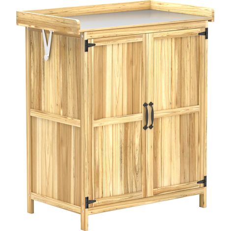 Armoire Jardin Wrekenfield Rangement Établi Toit Ouvrant Bois Naturel 74x43x88 cm (1/5)