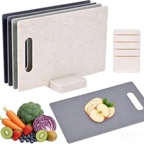 Ensemble de planches à découper en plastique – Ensemble de planches de cuisine – Cuisson hygiénique – Code couleur et double face – 4 pièces 28 x 18 cm – Multicolore (1/5)