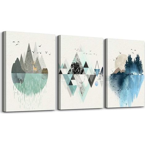 Canvas Prints - Abstract Mountain - 30x40 cm - 3 Panels - Gallery Wrapped - Ready To Hang - For Living Room Bedroom Bathroom Office (1/5)