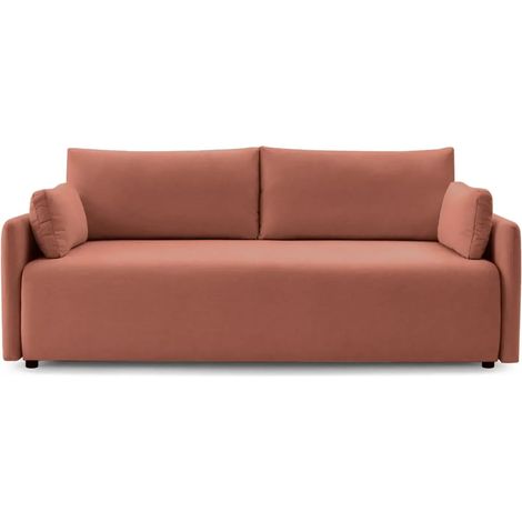 AXELLE - Canapé droit convertible tissu lisse 2 places Terracotta (1/5)