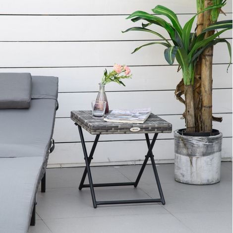 Klappbarer Gartentisch 40x40x40 cm aus grauem Polyrattan, platzsparend für Balkon – MEUBLIV (1/5)
