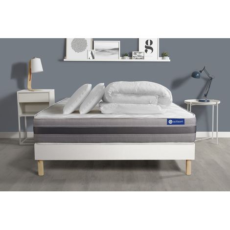 Ensemble matelas sommier Actiflex relax 160 x 200 cm 2 oreillers et couette Ressorts ensachés et mémoire de forme - Couleur : Blanc (1/5)