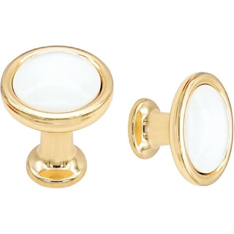 4 Pièces Boutons de Tiroir, Boutons de Meubles en blanc et or, Boutons de portes pour placards, Poignées de Meuble Ronds Avec 8 M4 Vis pour Commode, Armoire, Porte Placard - 30 30 mm (1/5)
