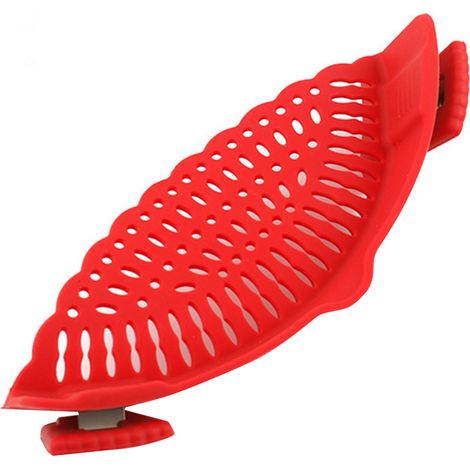 Passoire Silicone Clip-On Rouge pour Casseroles - Filtre à Viande, Légumes, Fruits - Accessoire de Cuisine Pratique (1/5)