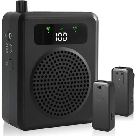 Amplificatore vocale portatile con microfono lavalier wireless, amplificatore vocale portatile per insegnanti, amplificatore vocale con microfono PA per più sedi (nero)