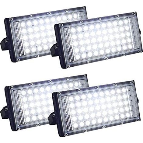 Lot de 4 projecteurs LED d'extérieur ultra lumineux IP66 étanche pour cour, garage, terrain de sport (50 W) (1/4)