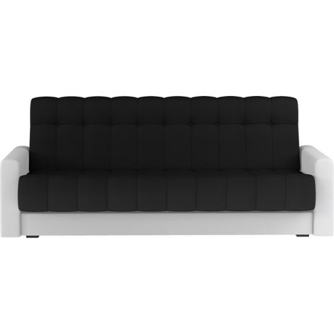 Canapé lit 3 places tissu noir et simili cuir blanc Barote 210cm (1/5)
