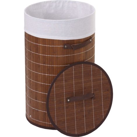 Wäschekorb HHG-116, Laundry Wäschebox Wäschesammler Wäschebehälter Wäschetonne, Bambus rund 59x35cm 50l braun