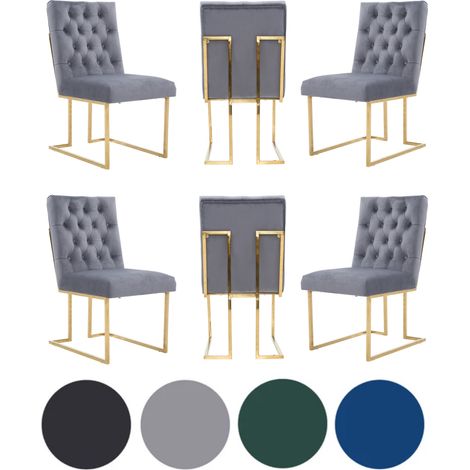 Set of 6 Grey Siena Luxury Tufted Velvet Dining Chairs with Gold Frame & Legs - Modern Upholstered Accent Chair (1/5)