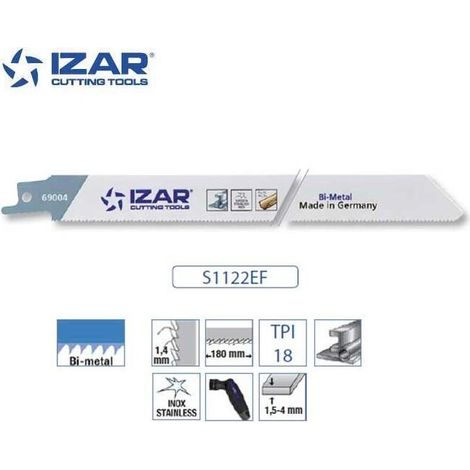 Lame scie sabre Bi-Métal (Pack de 5 PCS) pour Acier/Inox LG.200 mm 18 TPI - IZAR (S1122EF)