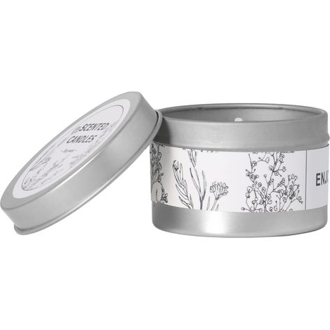 Bougie parfumée à la cire de soja sans fumée, idéale pour l'aromathérapie dans le salon, la chambre, la salle à manger ou la salle de bain. Carillon éolien bleu avec boîte argentée. (1/5)