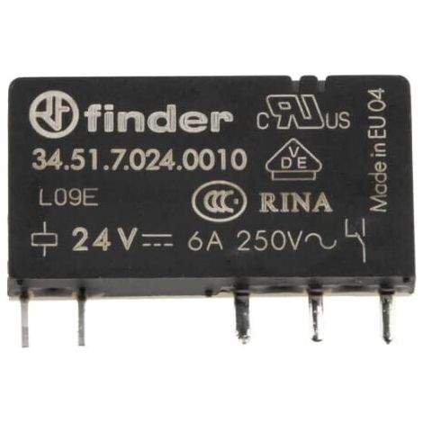 MINI-RELÉ FINDER 24 V DC, 1 W, 6 A, 1 UNIDAD, 34.51.7.024.0000