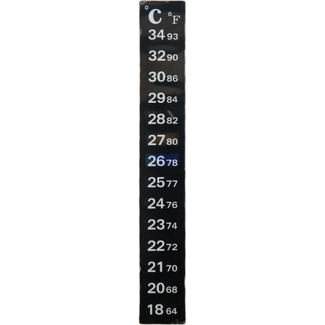 Termómetro de tira adhesiva larga de 18 °C a 34 °C con pantalla digital para acuario y cocina. (1/5)