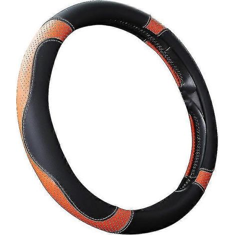 Housse de volant sport en similicuir antidérapante pour voiture, accessoires automobiles, noir et orange. (1/5)
