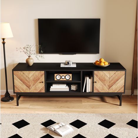meuble tv rangement 150 cm noir bois design salon moderne OKMYHOME (1/5)