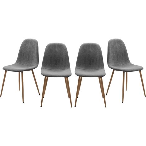 CALICOSY - Lot de 4 chaises en velours côtelé gris avec pieds en bois L43 cm - ANYA (1/4)