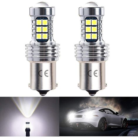 1156 P21w Ba15s LED-Lampe für Autos, 12-24 V, 2er-Pack, 1200 Lumen, 6500 K weiß, HD-Linse, für Rückleuchten, Rückfahrscheinwerfer und Nebelschlussleuchten. (1/5)