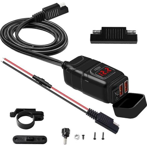 Online Store - Chargeur de guidon de moto étanche double USB 12 V, chargeur rapide 3.0 avec voltmètre USB pour moto (1/4)