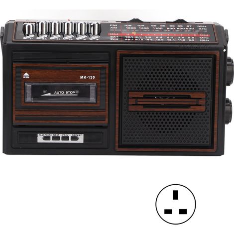 Lecteur de cassettes enregistreur plein bande sans bruit, radio portable AM FM avec prise carte, pour personnes âgées et enfants, marron, prise britannique 220V (1/5)