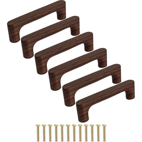 Meuble en Bois Massif Noyer Foncé Couleur Bois Original Simple et Moderne pour Armoire Porte Tiroir Commode (Espacement des trous : 96 mm) (1/4)