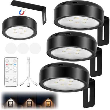 Lumière pour tableau sans fil rechargeable, noir, avec télécommande et câble de charge 3-en-1, 2600mAh, lampe murale sans fil pour intérieur chambre couloir