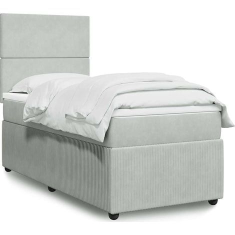 Boxspringbett mit Matratze Hellgrau 90x200 cm Samt