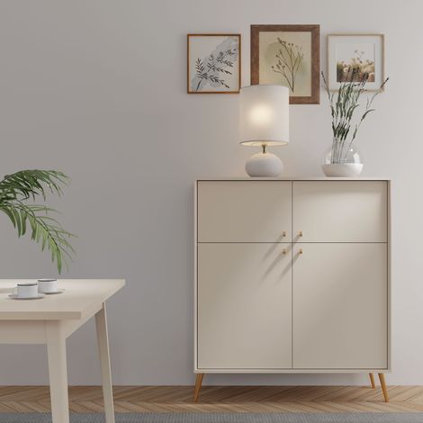 Buffet haut moderne 4 portes beige et pied doré EZIA (1/5)