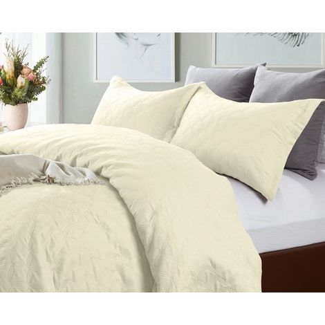 Couvre-lit double Sleep Wave - 260 x 250 cm + 2 taies d'oreiller 60 x 70 cm - Crème (1/4)