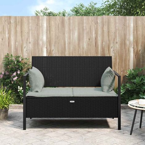 Banc de Jardin à 2 Places avec Coussins Noir Résine Tressée (1/5)
