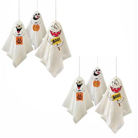 Lot de 6 mini fantômes suspendus pour Halloween - Adorables fantômes blancs volants pour l'intérieur et l'extérieur, maison, jardin, pelouse, décoration de fête et pendentif de voiture (1/5)
