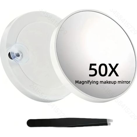 Miroir grossissant 50x avec ventouse et pince à épiler, loupe de maquillage, Blanc (1/5)