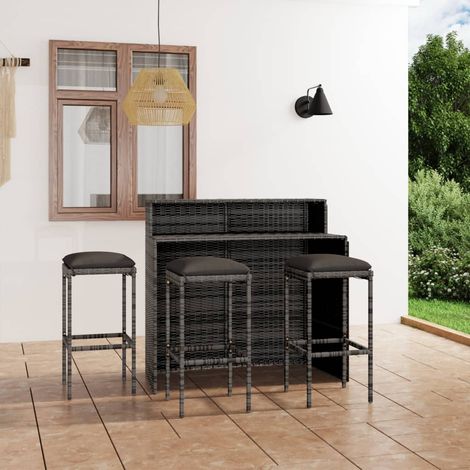 Ensemble Table de bar + 3 Chaises de bar avec coussins - Table Haute avec 3 Tabourets Gris BV606523 - BonneVie (1/5)