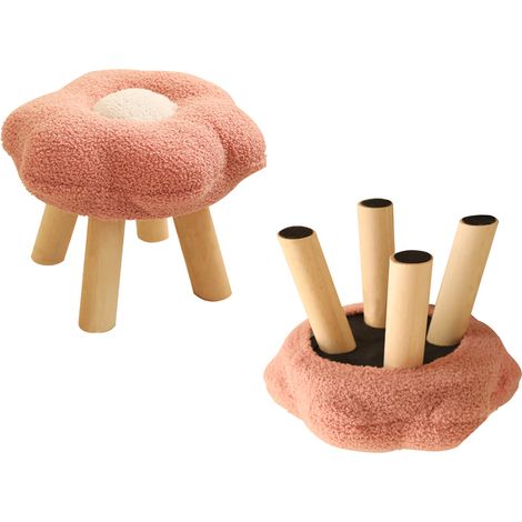 Kleiner rosafarbener Fußhocker aus weichem Samt mit Sonnenblumenmuster, ideal für Schlafzimmer, Wohnzimmer oder Sofa. (1/5)