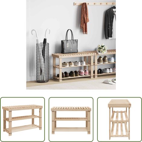 Rangement chaussures - Étagère à chaussures 2 en 1 et dessus banc Bois de sapin massif (1/5)