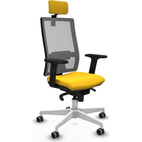 Horna sincro malla gris similpiel amarillo brazos 2D base blanca cabecero 2D ruedas 65mm engomadas (1/5)