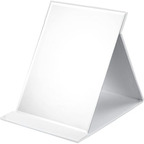 Miroir pliable portable, miroir de maquillage compact super HD, miroir de voyage en cuir PU noir, miroir de coiffeuse sur pied blanc 21 x 15 cm (1/5)