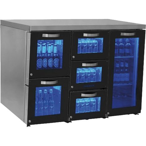 Réfrigérateur bar droite avec 1 porte battante en verre et 5 tiroirs en verre, 120 bouteilles 1380x500x875 mm - VIRTUS