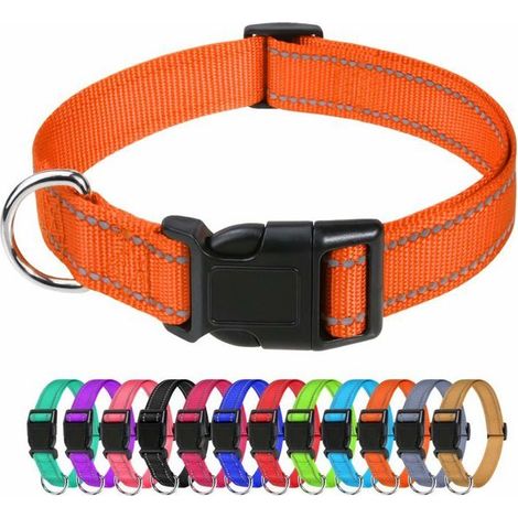 Colliers réfléchissants en nylon pour chien, collier classique réglable avec boucle à dégagement rapide,orange(M 2,5 cm/35-50 cm) (1/5)