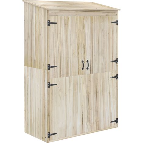 Armoire de jardin en bois naturel, armoire de rangement 2 portes, 2 étagères, toit incliné, 120 x 57 x 183 cm (1/5)