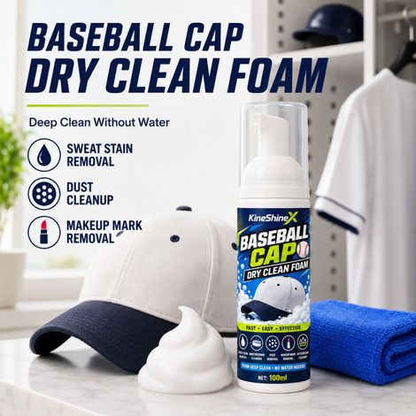 KineShineX Schaum-Trockenreinigungsmittel für Baseballkappen 100ml - Kein Wasser erforderlich zur Reinigung von Schweiß-, Staub- und Schmutzflecken auf Kappenrändern (1/5)