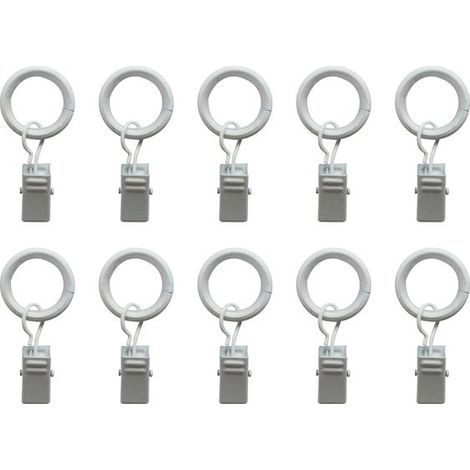 Un lot de 10 anneaux de tringle à rideaux, anneaux de 4 mm, en acier peint en blanc. (1/5)