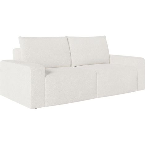 Canapé droit fixe 2 places ROMANE en tissu bouclette - Blanc (1/5)